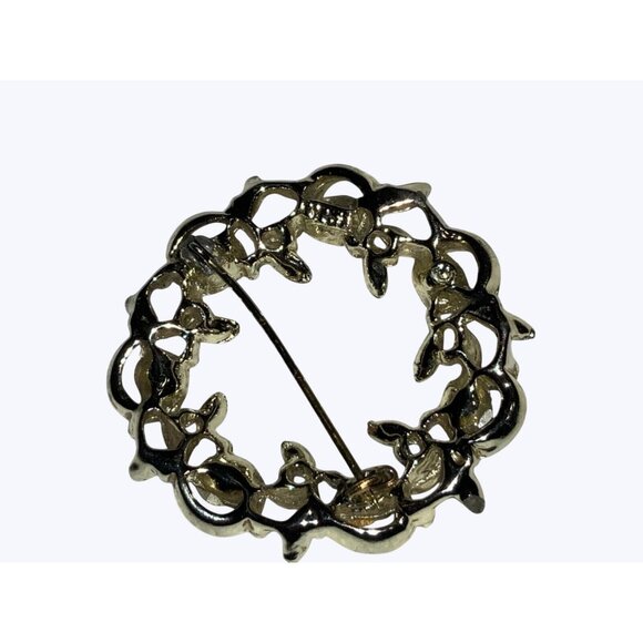 Vintage BSK Round Silver-Toned Brooch With Green Blue Rhinestones - Picture 11 of 13